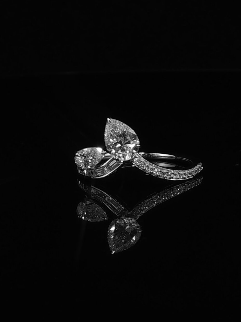 14K White Gold 2 Pear Lab Diamond Wrap Statement Ring